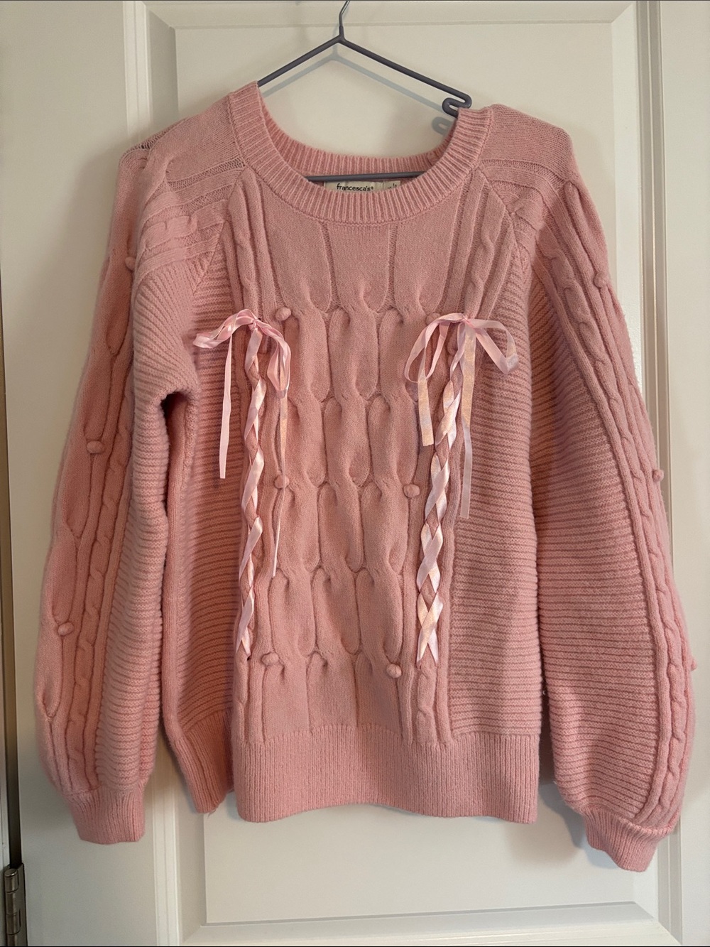 Francesca's Collections Blush Pink Cable Knit Ribbon Sweater